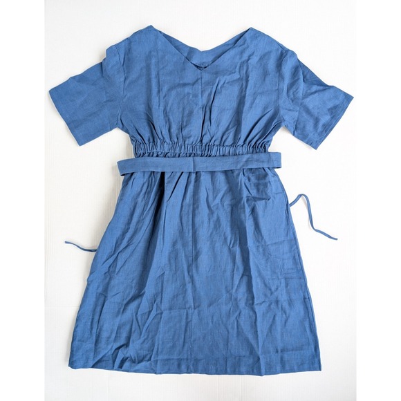 Lintico Dresses & Skirts - Lintico Serena Dress Womens‎ Medium NWT Blue Linen V-Neck Fabric Belted